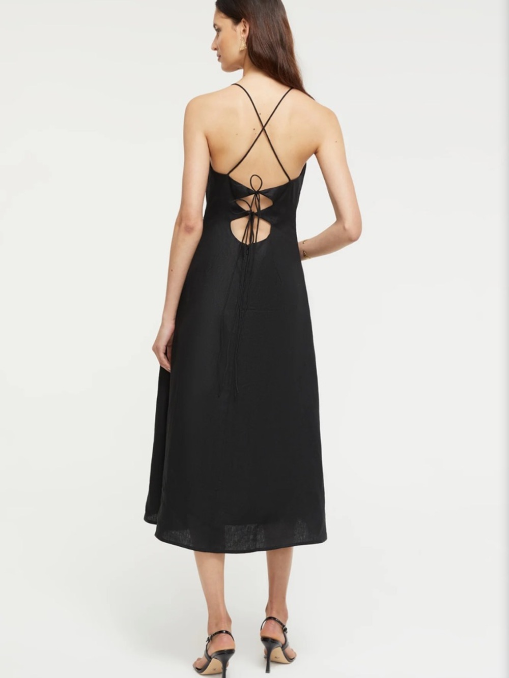 Ginia FRANKIE FLARE DRESS Black 100% Linen NWT